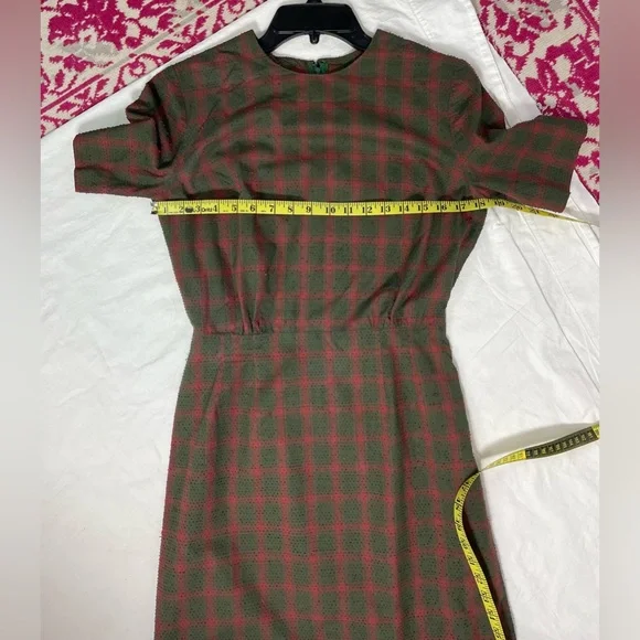 Vintage 60s Nubby Cotton Plaid Dress - Picture 3 of 5